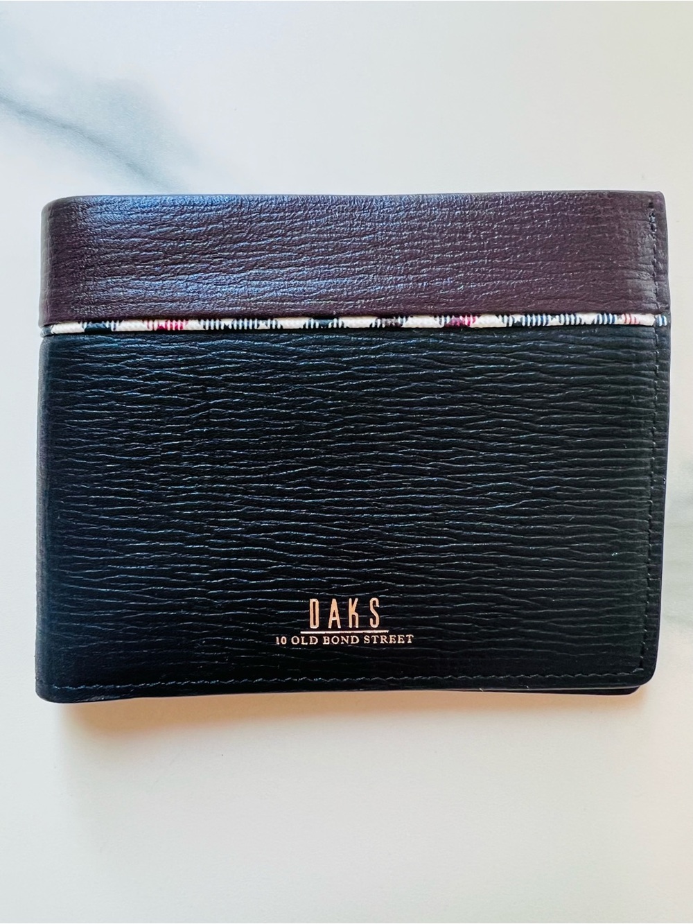 DAKS London Bifold Leather Wallet with iconic House Tartan Accent NWOT